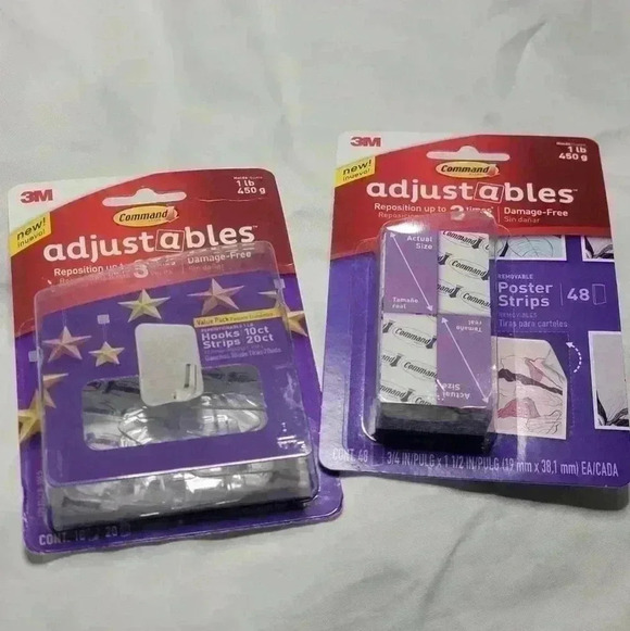 3M Command Other - 2 Pk Bundle of Brand New Command Adjustables. 48 Poster Strips + 10 1lb Hooks